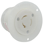 3326-C Non-Grounding Non-NEMA Receptacle Locking Flanged Outlet, 125/250 V AC, 20 A, 3 Poles, 3 Wires, White
