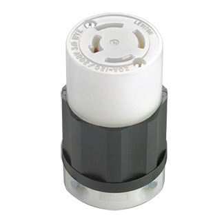 7413-C 3-Phase Non-Grounding Cable Mount Locking Connector, 120/208 V AC, 20 A, 4 Poles, 4 Wires, Black/White