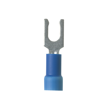 PV14-6LFX-M Pan-Term Loose Piece Fork Terminal, #14 Conductor, 0.95 in L, Brazed Seam/Funnel Entry/Insulation Support Barrel, Copper, Blue