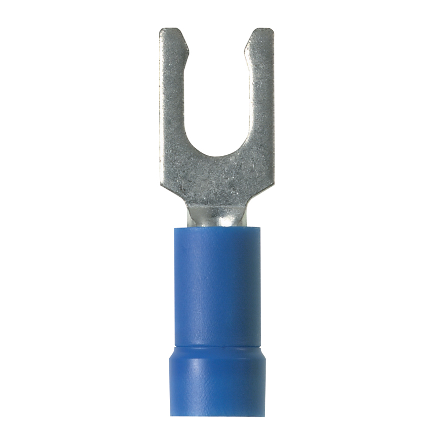 PV14-10LFN-M Pan-Term Loose Piece Fork Terminal, #14 Conductor, 0.97 in L, Brazed Seam/Funnel Entry Barrel, Copper, Blue