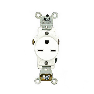 5651-W 1-Phase Heavy Duty Single Straight Blade Receptacle, 250 V AC, 15 A, 2 Poles, 3 Wires, White