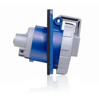 420R9W 3-Phase Watertight Pin and Sleeve Receptacle, 250 V AC, 20 A, 3 Poles, 4 Wires, Blue