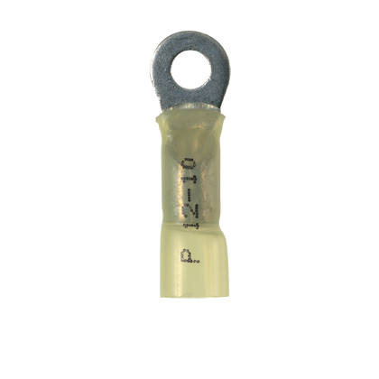PH10-8R-E Pan-Term Type PH-R Heat Shrink Insulated Ring Terminal, 10 AWG Conductor, 1.22 in L, Brazed Seam/Standard Barrel, Copper, Yellow