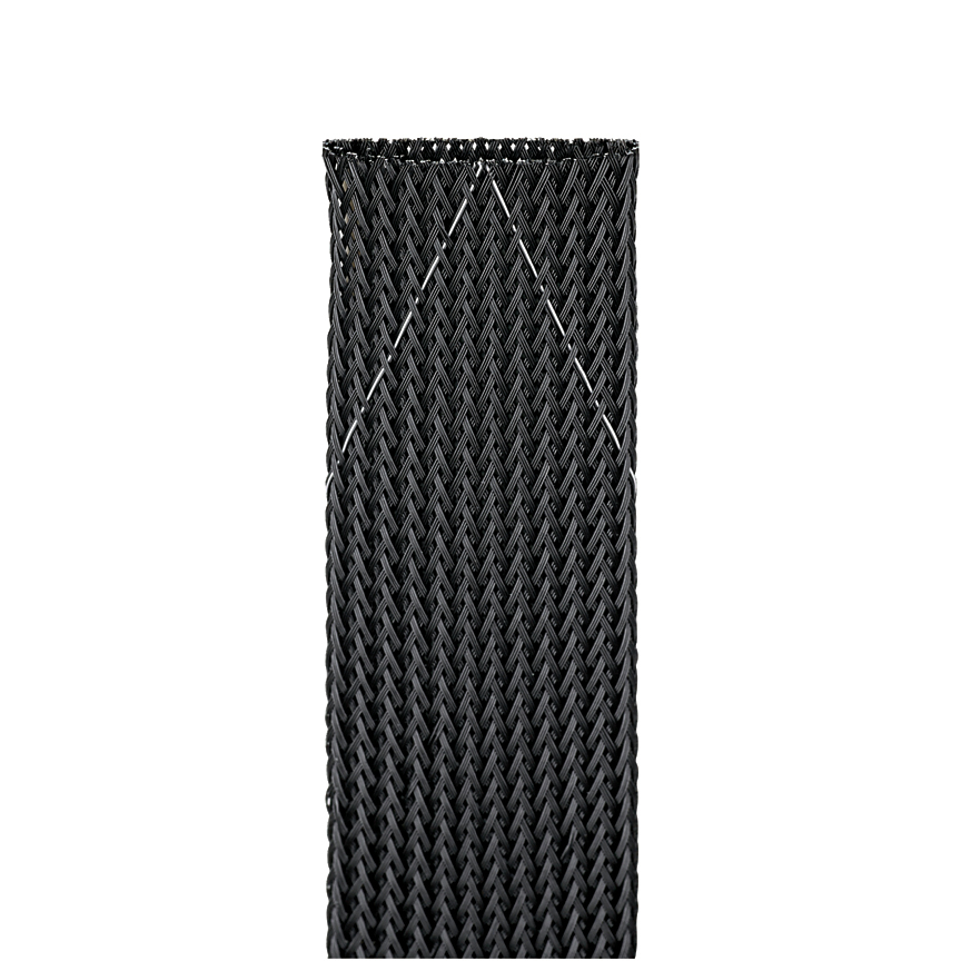SE125P-LR0 Pan-Wrap Expandable Braided Sleeve, 1-1/4 in Dia x 50 ft L Sleeve, Polyethylene Terephthalate, -94 to 257 deg F, Black