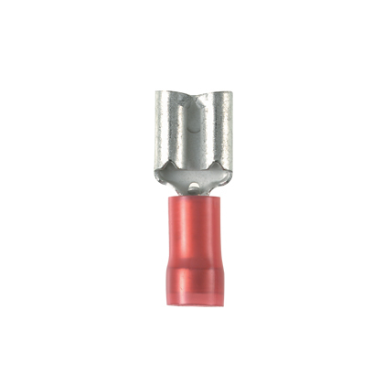 DNF18-250-C Pan-Term Type DNF Loose Piece Vibration-Resistant Female Disconnect, 18 AWG Conductor, 0.25 in W x 0.032 in THK Tab, Funnel Entry/Sleeved Barrel, Brass, Red, Insulated