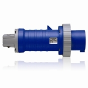360P6W Watertight Pin And Sleeve Plug, 250 VAC, 60 A, 2 Poles, 3 Wires, Blue