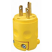 620PV Cable Mount Grounding Straight Blade Plug, 250 V AC, 20 A, 2 Poles, 3 Wires, Yellow