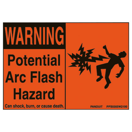 PPS0305W2100 High Quality Sign Basic Pre-Printed Arc Flash Label, 3-1/2 in L x 5 in W, WARNING POTENTIAL ARC FLASH HAZARD Legend, Black/Orange, Adhesive Polyester