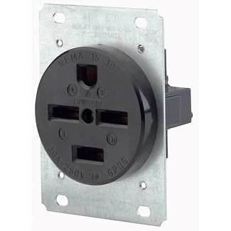 8430 Extra Heavy Duty Grounding Straight Blade Power Receptacle, 250 V AC, 30 A, 3 Poles, 4 Wires, Black