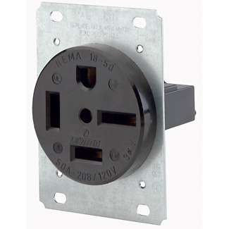 8460 3-Phase Extra Heavy Duty Grounding Straight Blade Receptacle, 250 V AC, 60 A, 3 Poles, 4 Wires, Black