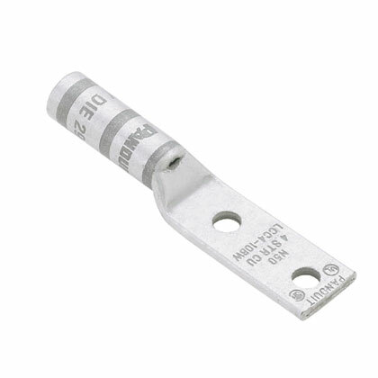LCCX6-14AB-L Pan-Lug 2-Hole Compression Connector Lug, 6 AWG Flexible Copper Conductor, Die Code: P24, 42.826 in Stud, Tin Plated Copper