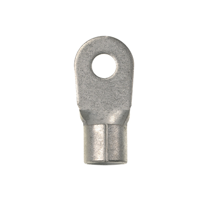 P4-38R-E Pan-Term Non-Insulated Ring Terminal, 4 AWG Conductor, 1.46 in L, Brazed Seam/Standard/Internal Serration/Insulation Support Barrel, Copper, Metallic