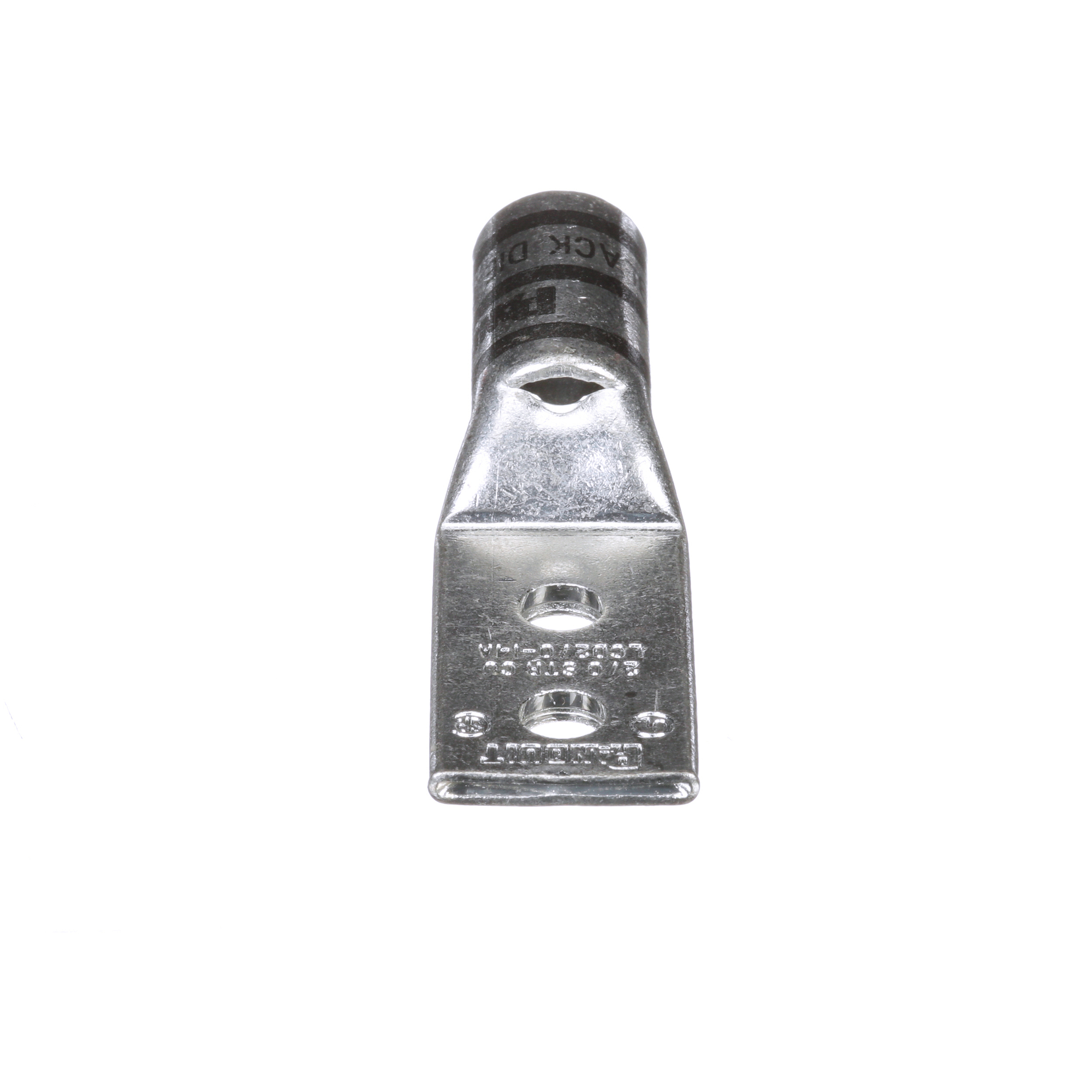 LCD2/0-14A-X Pan-Lug 2-Hole Compression Lug Connector With Inspection Window, 2/0 AWG Stranded Copper Conductor, Die Code: P45, 1/4 in Stud, Tin Plated Copper
