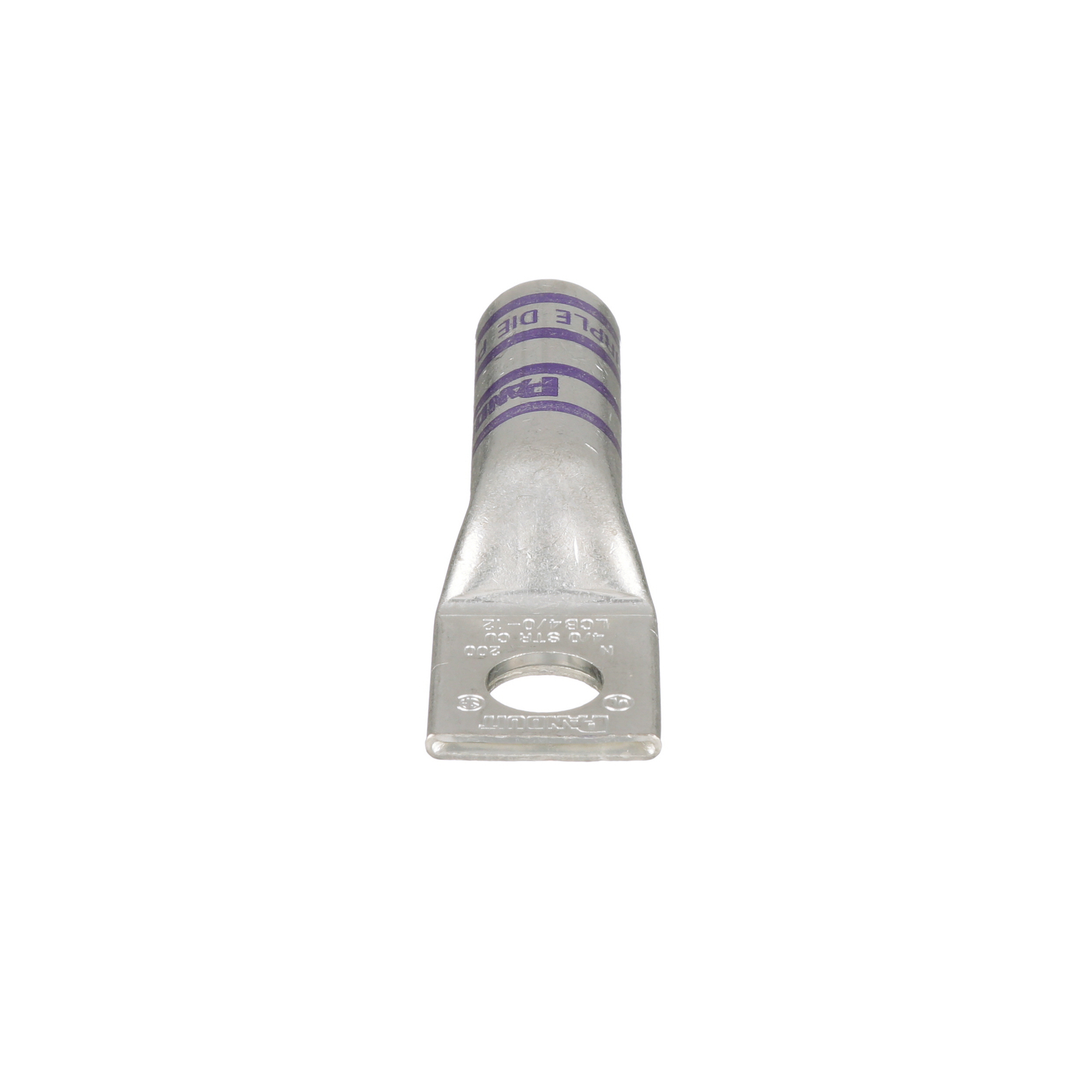LCB4/0-12-X Pan-Lug 1-Hole Compression Connector Lug, 4/0 AWG Copper/Stranded Conductor, Die Code: P54, 1/2 in Stud, Tin Plated Copper