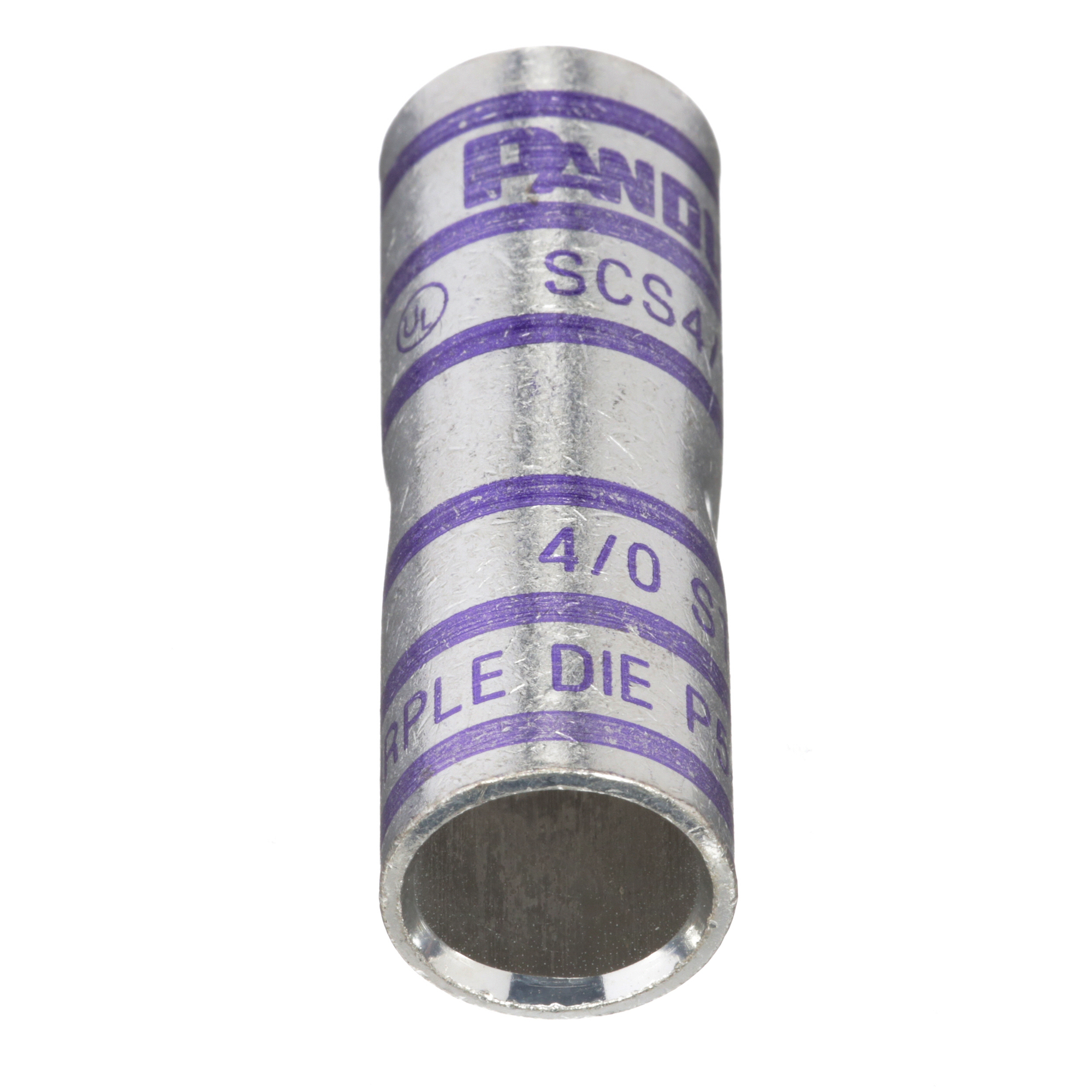 SCS4/0-X Pan-Lug Compression Butt Splice, 4/0 AWG Conductor, 2.12 in L, Standard Barrel, Copper, Purple