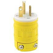 1433 Cable Mount Grounding Straight Blade Plug, 125 V AC, 20 A, 2 Poles, 3 Wires, Yellow