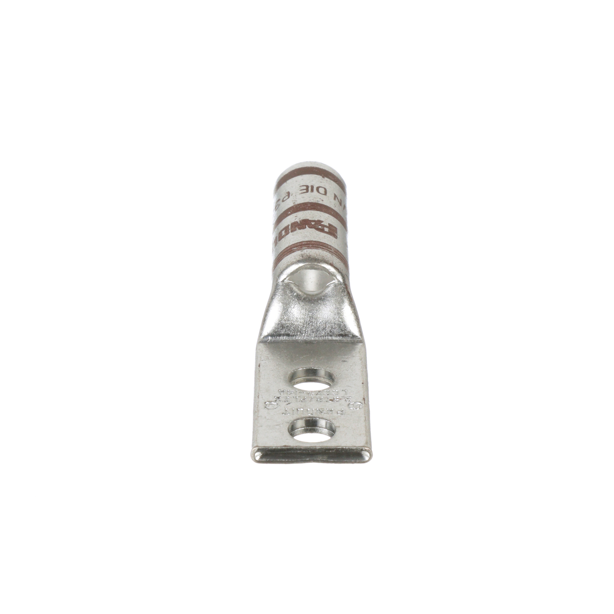 LCCX2-14A-E Pan-Lug 2-Hole Compression Lug Connector With Inspection Window, 2 AWG Extra-Flexible/Flexible/Stranded Copper Conductor, Die Code: P33, 1/4 in Stud, Copper