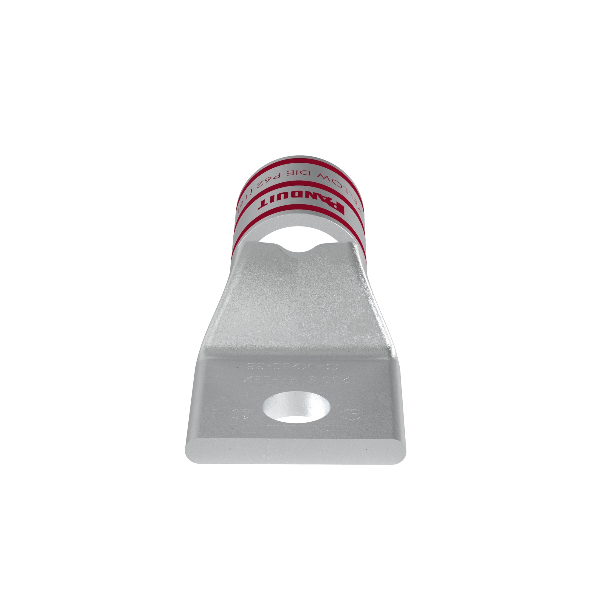 LCAX250-38-X Pan-Lug 1-Hole Compression Lug Connector With Inspection Window, 250 kcmil, 262.6 kcmil Flexible Copper Conductor, Die Code: P62, 3/8 in Stud, Tin Plated Copper