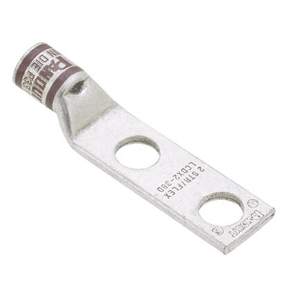 LCDX500-12-6 Pan-Lug 2-Hole Compression Connector Lug, 500 kcmil, 535.3 kcmil Copper Conductor, Die Code: P99, 42.767 in Stud, Tin Plated Copper