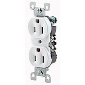 12650-W CO/ALR Duplex Grounding Straight Blade Receptacle, 125 V AC, 15 A, 2 Poles, 3 Wires, White