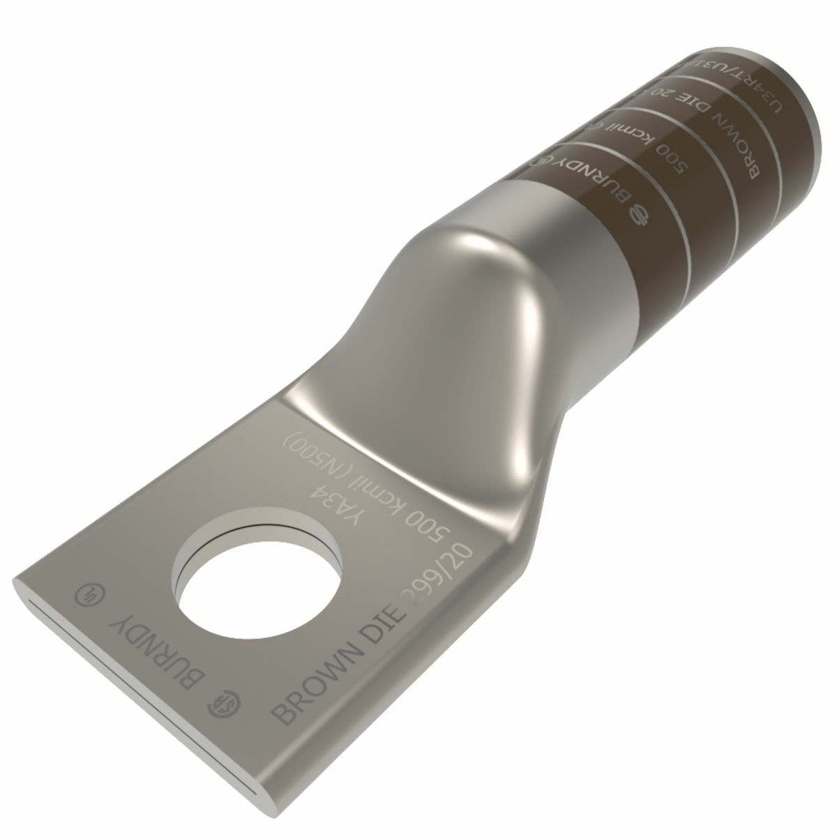 YA34N YA Series 1-Hole Uninsulated Compression Lug, 500 kcmil Stranded Copper Conductor, Die Code: 20/299, 1/2 in Stud, Tin Plated Copper