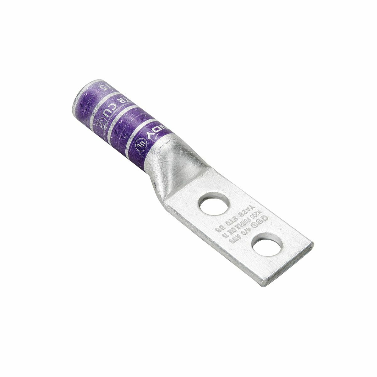 YA3C2N YA-2N 2-Hole Compression Lug, 3 AWG Stranded Copper Conductor, Die Code: 9, 1/2 in Stud, Tin Plated Copper