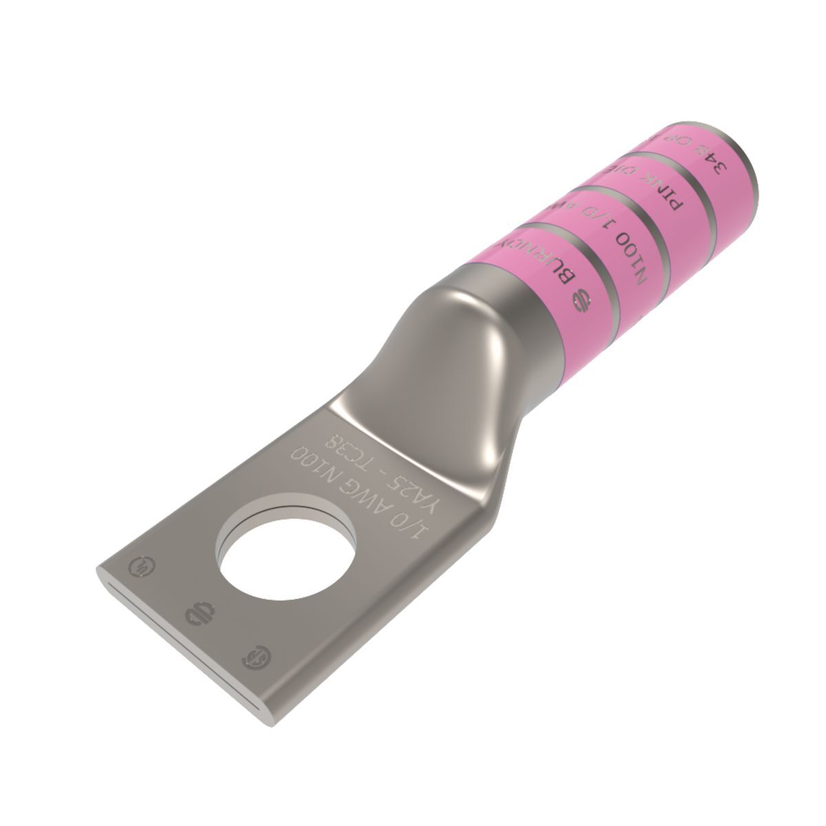YA25TC38 YA-TC 1-Hole Uninsulated Compression Lug, 1/0 AWG Stranded Copper Conductor, Die Code: 12, 3/8 in Stud, Tin Plated Copper