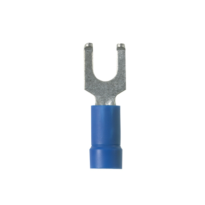 PV14-8FF-C Pan-Term Insulated Fork Terminal, #14 Conductor, 0.94 in L, Brazed Seam/Funnel Entry Barrel, Copper, Blue