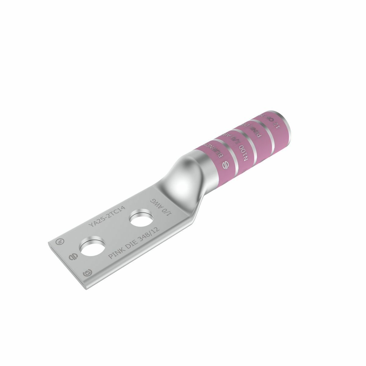 YA252TC38 YA-2TC 2-Hole Compression Lug, 1/0 AWG Solid/Stranded Copper Conductor, Die Code: 12, 3/8 in Stud, Tin Plated Copper