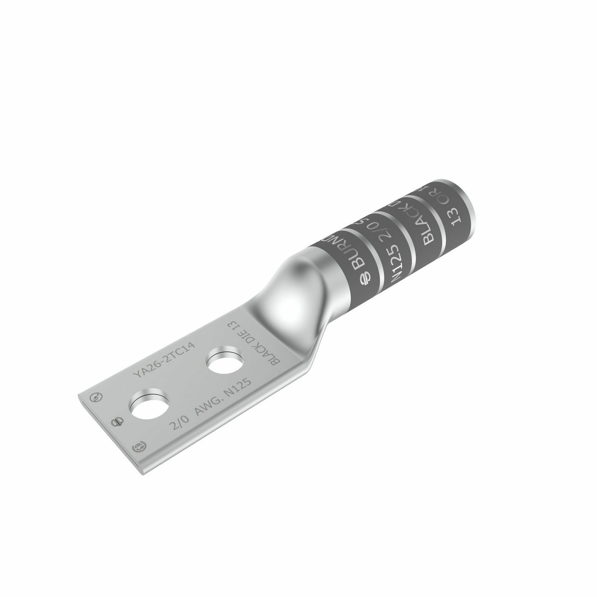 YA262TC14 YA-2TC 2-Hole Compression Lug, 2/0 AWG Solid/Stranded Copper Conductor, Die Code: 13, 1/4 in Stud, Tin Plated Copper