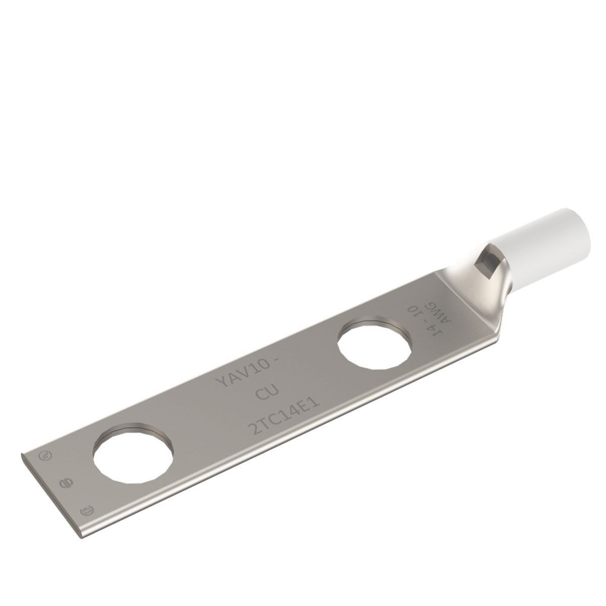 YAV102TC14 YAV-2TC 2-Hole Compression Lug With Inspection Window, 14 to 10 AWG, 12 to 10 AWG Solid/Stranded Copper Conductor, Die Code: 2 Scribe, 1/4 in Stud, Copper