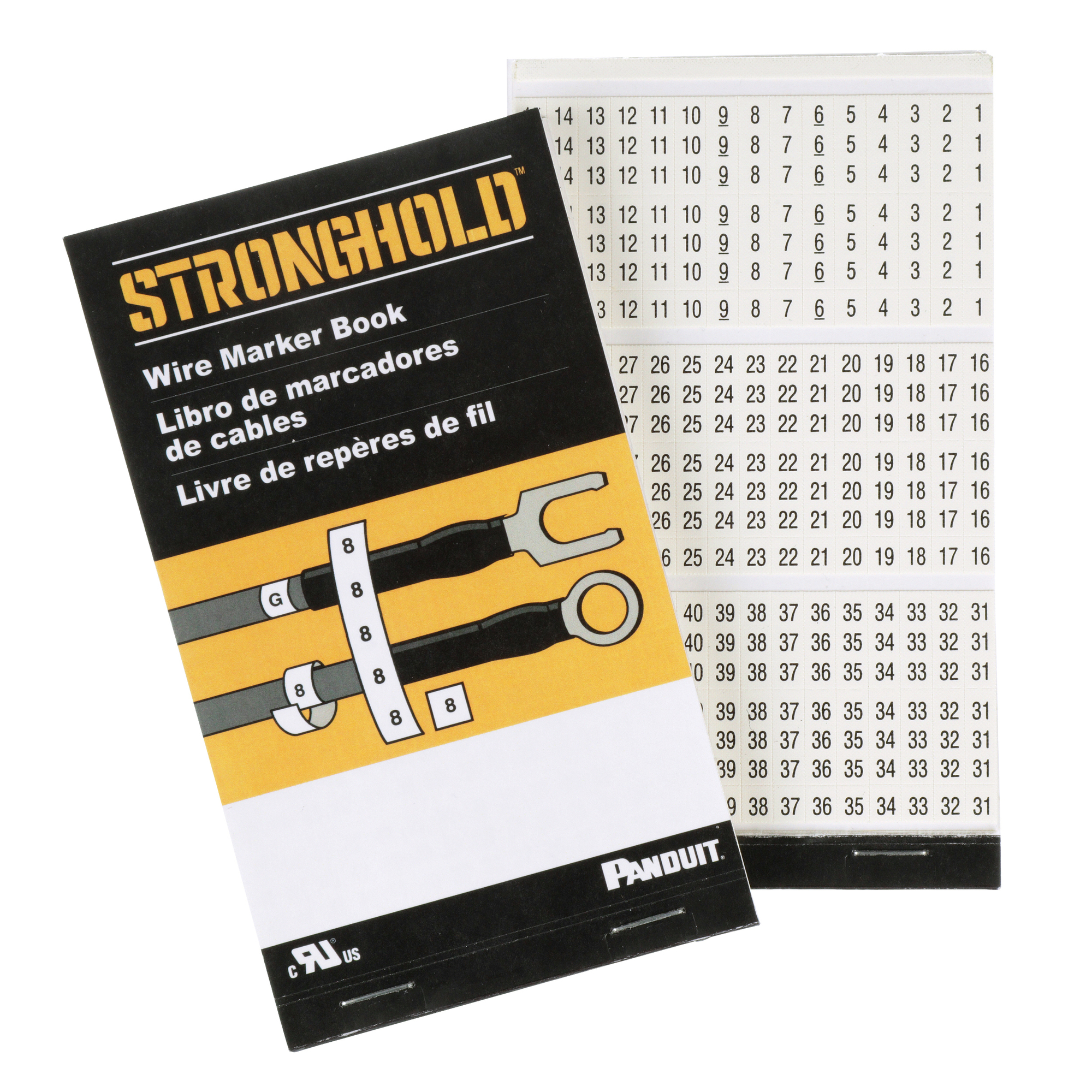 StrongHold PCMB-3 Pre-Printed Wire Marker Book, 3, Vinyl Cloth, White, Black