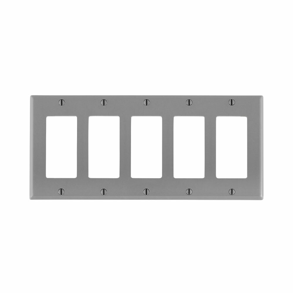 80423-GY Decora Standard Size Wall Plate, 5 Gangs, 9.99 in W x 4.5 in H, Thermoset, Gray