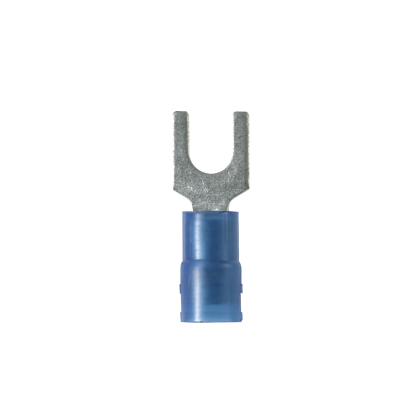 PNF14-8F-C Pan-Term Loose Piece Fork Terminal, #14 Conductor, 0.85 in L, Funnel Entry/Sleeved/Internal Serration Barrel, Copper, Blue