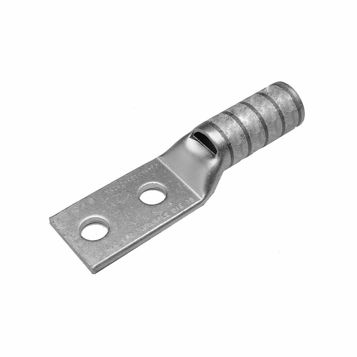 YAZV282TC38FX YAZ-2TC-FX 2-Hole Compression Lug With Inspection Window, 4/0 AWG Flexible/Stranded Copper Conductor, Die Code: 15, 3/8 in Stud, Tin Plated Copper