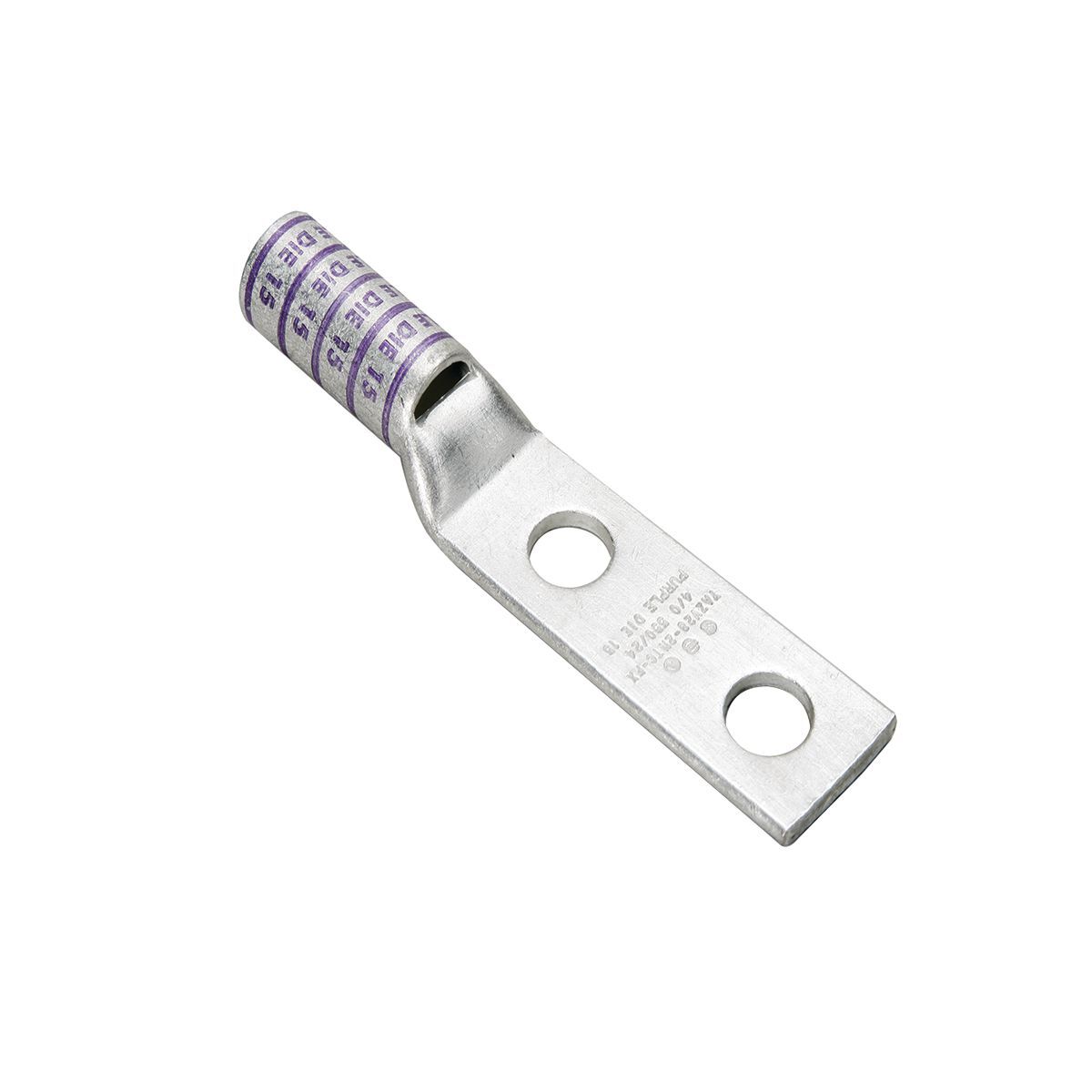 YAZ282N YAZ-2N 2-Hole Compression Lug With Inspection Window, 4/0 AWG Stranded Copper Conductor, Die Code: 15, 1/2 in Stud, Tin Plated Copper