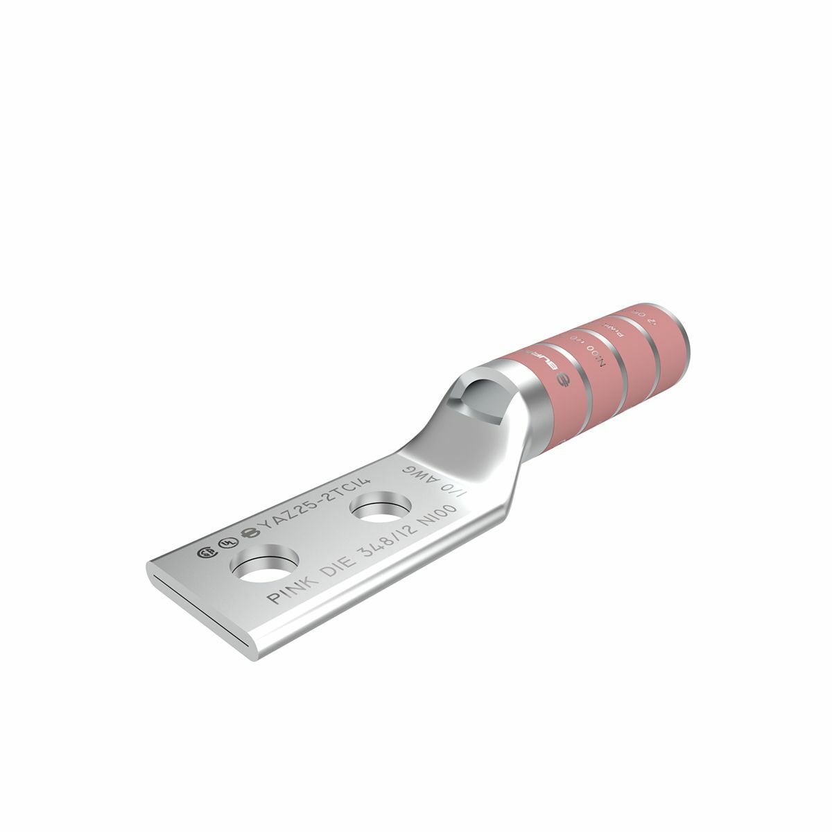 YAZ252TC14 YAZ-2TC 2-Hole Compression Lug With Inspection Window, 1/0 AWG Solid/Stranded Copper Conductor, Die Code: 12/348, 1/4 in Stud, Tin Plated Copper