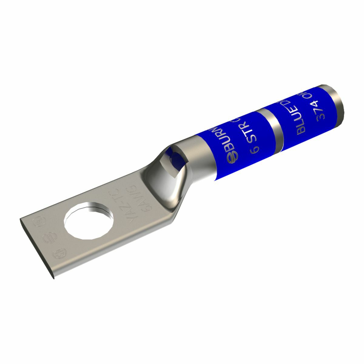 YAZ6CTC14 1-Hole Uninsulated Compression Lug With Inspection Window, 6 AWG Stranded Copper Conductor, Die Code: 7/374, 1/4 in Stud, Tin Plated Copper