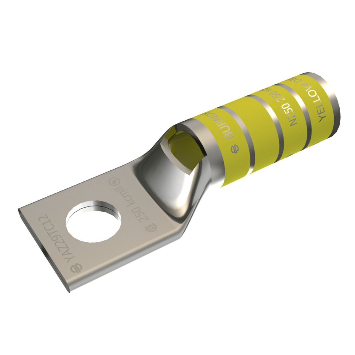 YAZ29TC12 1-Hole Uninsulated Compression Lug With Inspection Window, 250 kcmil Stranded Copper Conductor, Die Code: 16, 1/2 in Stud, Tin Plated Copper