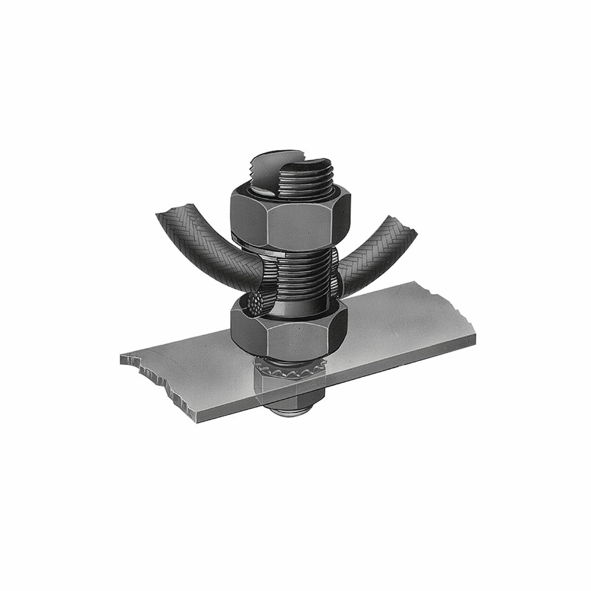 K2C22B1 Mechanical Grounding Connector, 2 Conductors, 10 to 3, 10 to 2 AWG Conductor, 3/8-16 x 31/32 in Stud, Bronze, Unplated