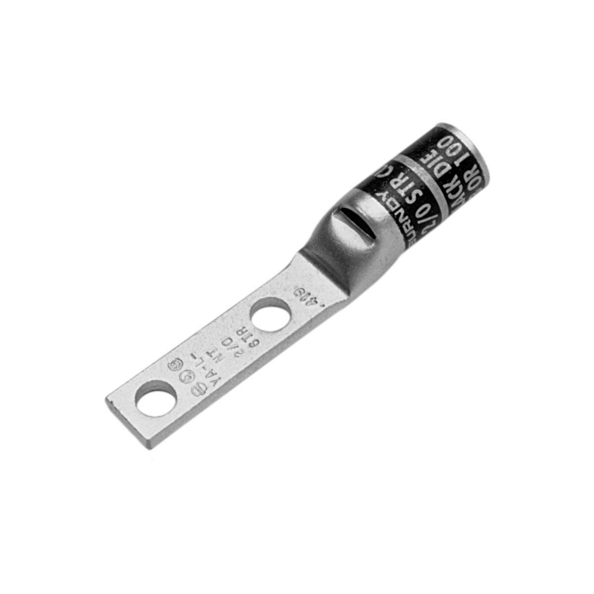 YAV2CL2NT14FX YAV-L-NTFX 2-Hole Compression Lug With Inspection Window, 2 AWG Flexible/Solid/Stranded Copper Conductor, Die Code: 10, 1/4 in Stud, Copper