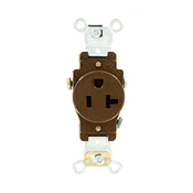 5351 1-Phase Duplex Heavy Duty Single Straight Blade Receptacle, 125 V AC, 20 A, 2 Poles, 3 Wires, Brown