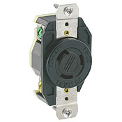2310-B Grounding Locking Receptacle, 125 V AC, 20 A, 2 Poles, 3 Wires, Black
