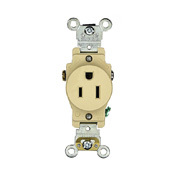 5251-I 1-Phase Heavy Duty Self-Grounding Single Straight Blade Receptacle, 125 V AC, 15 A, 2 Poles, 3 Wires, Ivory