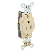 5261-I 1-Phase Heavy Duty Single Straight Blade Receptacle, 125 V AC, 15 A, 2 Poles, 3 Wires, Ivory