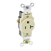 5351-I 1-Phase Heavy Duty Self-Grounding Single Straight Blade Receptacle, 125 V AC, 20 A, 2 Poles, 3 Wires, Ivory