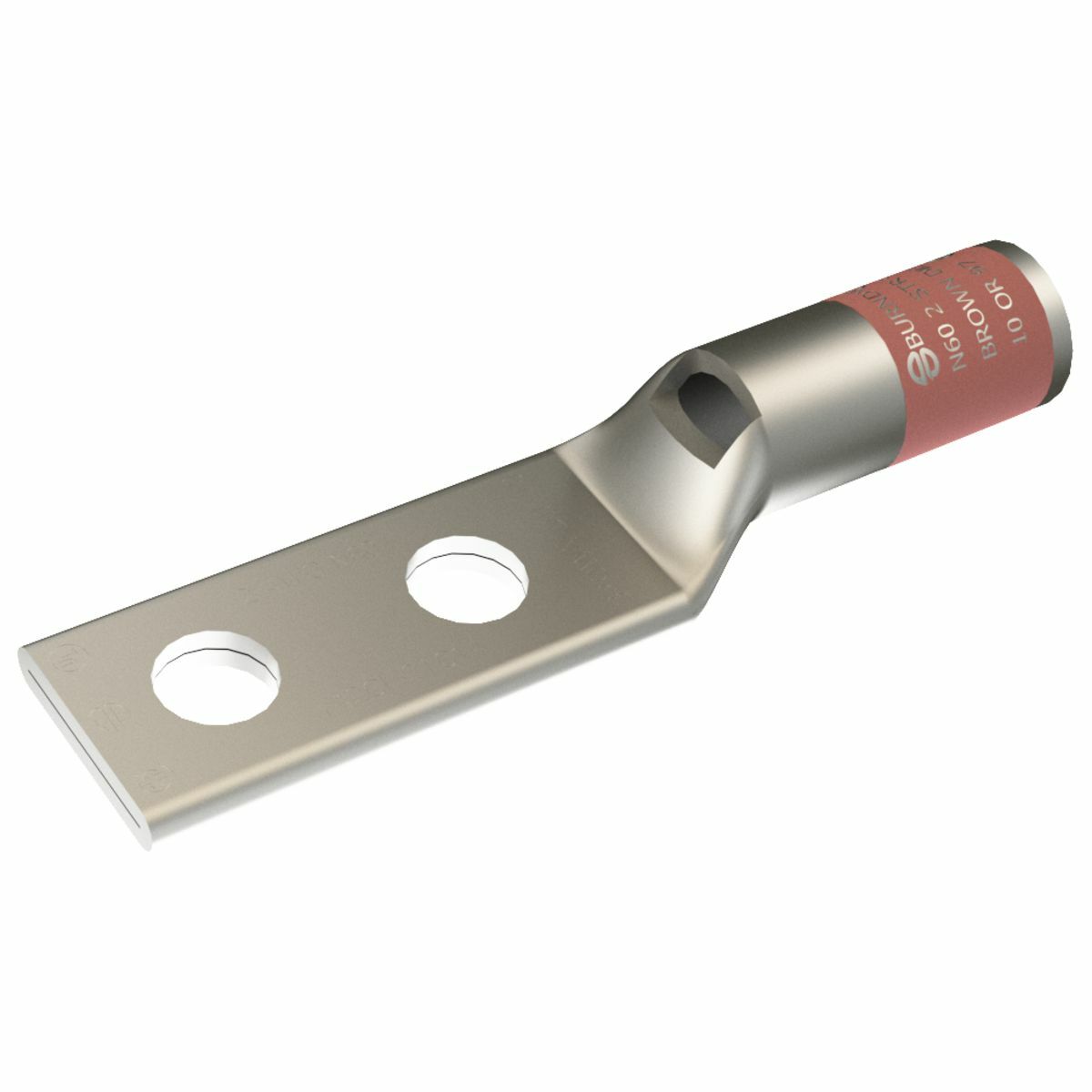 YA2C2LN YA-2LN 2-Hole Compression Lug With Inspection Window, 2 AWG Stranded Copper Conductor, Die Code: 10, 1/2 in Stud, Copper