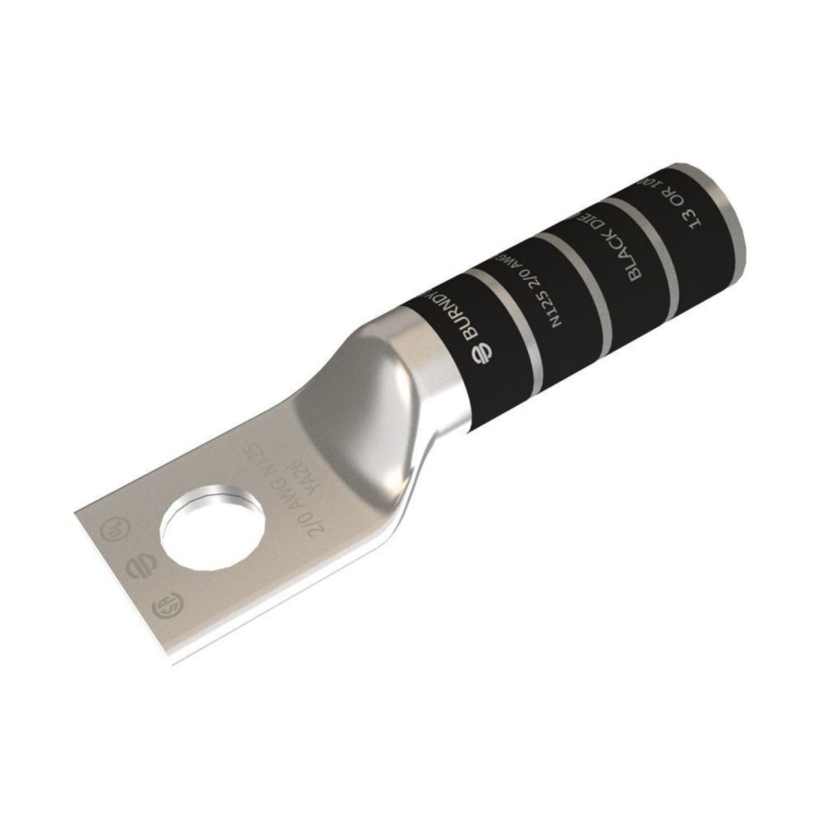 YA26 1-Hole Compression Lug, 2/0 AWG Stranded Copper Conductor, Die Code: 13, 3/8 in Stud, Tin Plated Copper