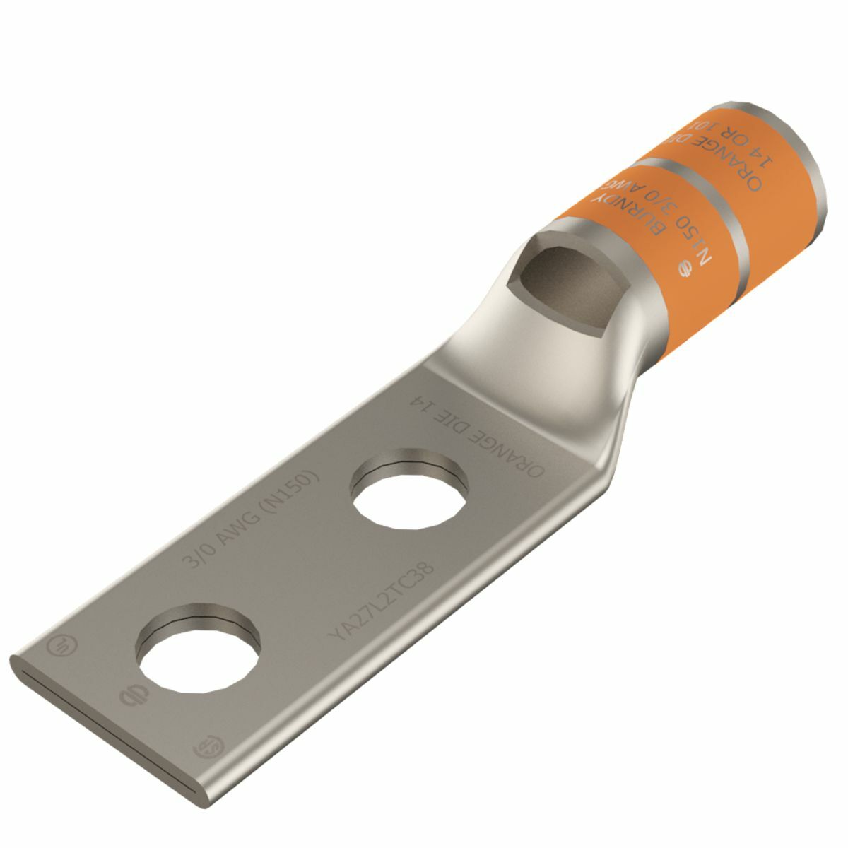 YA272LN YA-2LN 2-Hole Compression Lug With Inspection Window, 3/0 AWG Stranded Copper Conductor, Die Code: 14, 1/2 in Stud, Copper