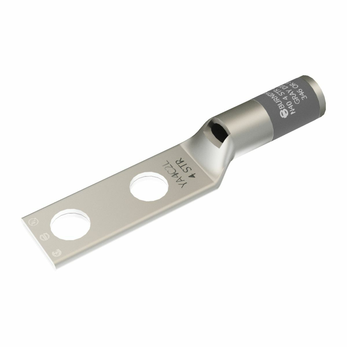 YA4CL2TC14 YA-L-2TC 2-Hole Compression Lug With Inspection Window, 4 AWG Stranded Copper Conductor, Die Code: 8/346, 1/4 in Stud, Tin Plated Copper